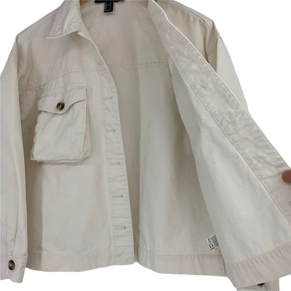 Womens Forever 21 Sz Small Ivory Denim Jacket Light Weight Button 0717 - Picture 3 of 7
